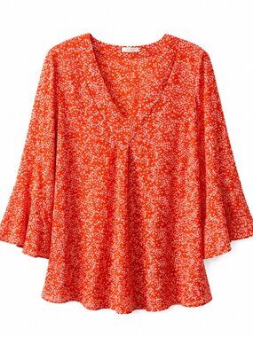 1x Marybelle Women's orange Floral V-Neck Blouse